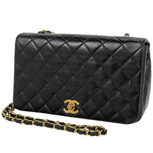 Chanel Matelasse Single Flap Chain Full Flap Shoulder Bag Leather Black